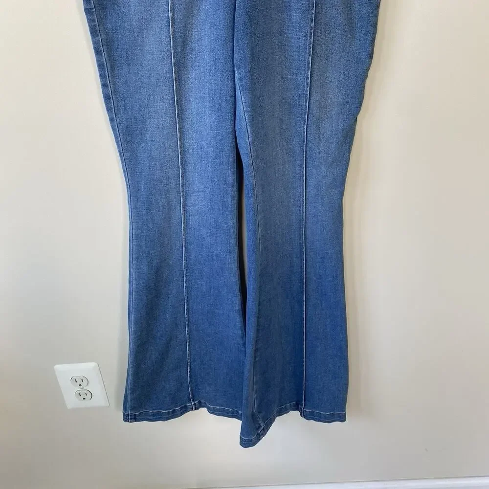 Free People We The Free CRVY Sydney Denim Jumpsuit SIZE 12 Stretch Boho Festival